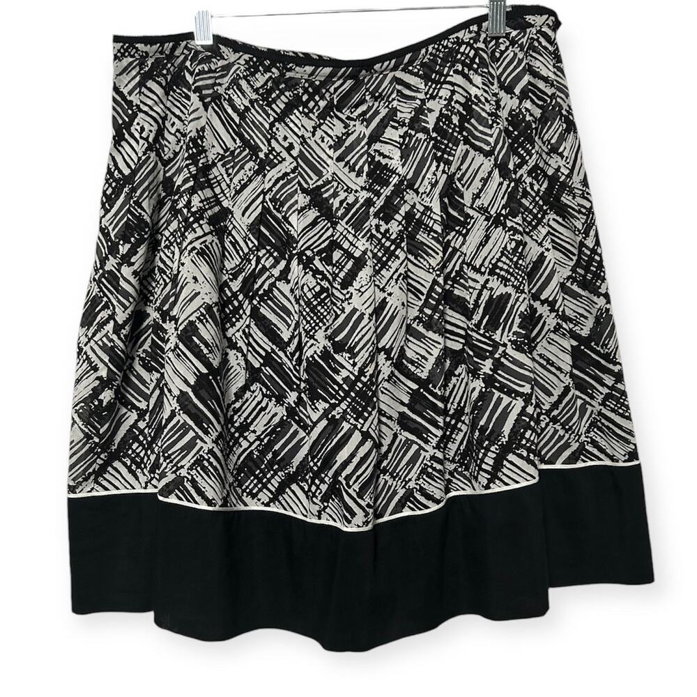 Talbots‎ Silk Cotton Blend Black White A Line Pleated Knee Length Skirt  Sz 14P